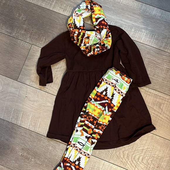 5 Pieces girls thanksgiving turkey outfit and boho print outfit with scarf - Picture 9 of 16